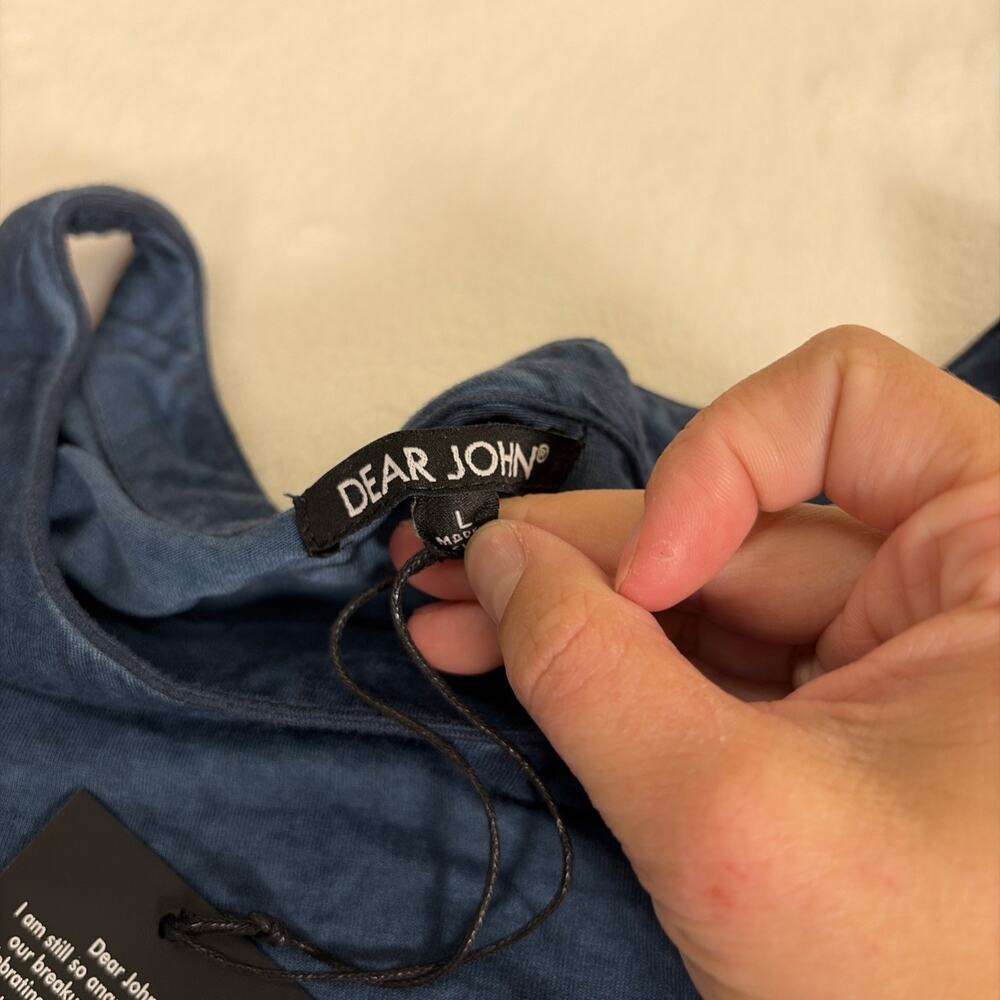 NWT Dear John Cold Shoulder Long Sleeve Top Large in Navy Blue Distressed Color - Picture 10 of 15